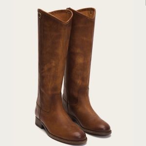 Frye Melissa 2 Wide Calf Tall Leather Riding Boots Cognac 8.5